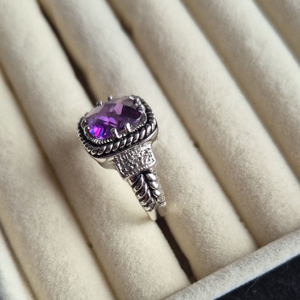 Lia Sophia Silver Ring with Faceted Purple Insert